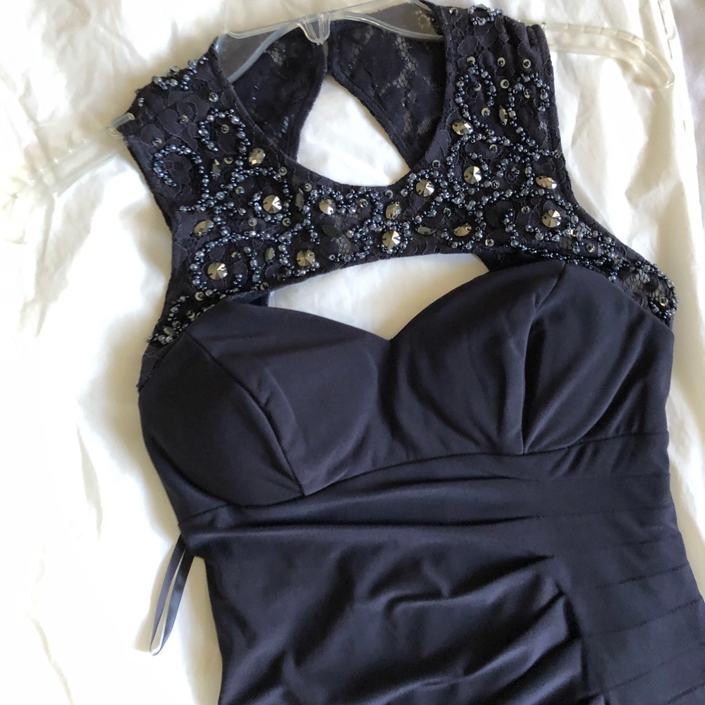 Cache beaded keyhole back ruched dress worn once!